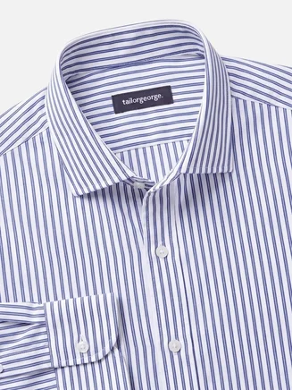 Camisa de popelina de rayas azules de fácil planchado