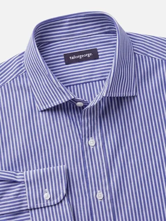 Camisa de popelina a rayas azul rey de fácil planchado