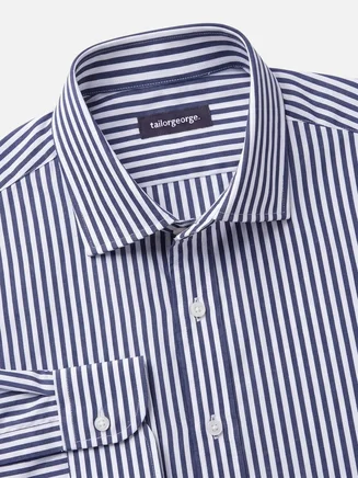 Camisa de popelina a rayas azul marino de fácil planchado