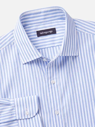 Camisa de popelina de rayas azul cielo de fácil planchado