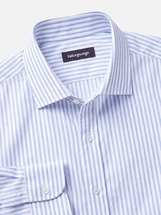Camisa de popelina de rayas azul cielo de fácil planchado