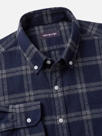 Camisa de franela gruesa de tartán azul y gris