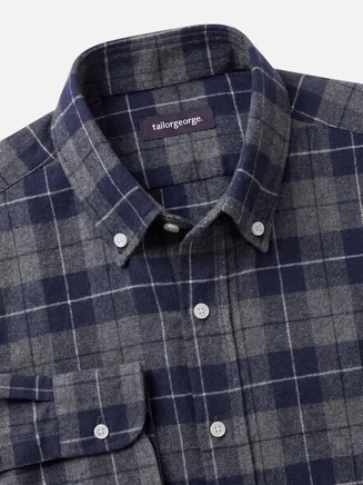 Camisa de franela gruesa de tartán azul y gris