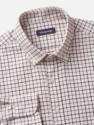 Camisa de franela gris y marrón a cuadros tattersall