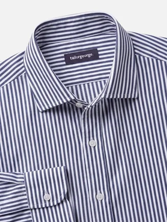 Camisa de sarga a rayas azul marino fácil de planchar