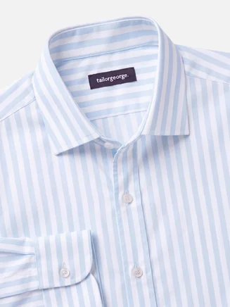 Camisa de sarga a rayas azul cielo fácil de planchar