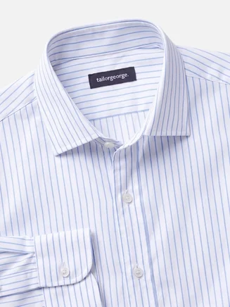 Camisa de sarga a rayas azul cielo fácil de planchar