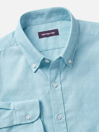 Camisa Lino liso azul turquesa