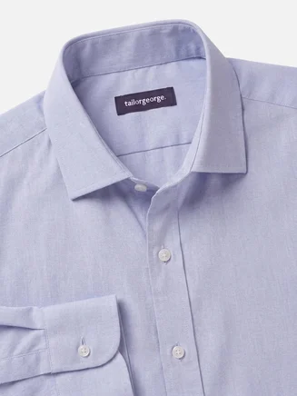 Camisa de popelina con microcuadros azul lavanda